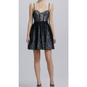 AIDAN MATTOX Lace boning corset flare Cocktail mini strappy Dress black 12 NWT